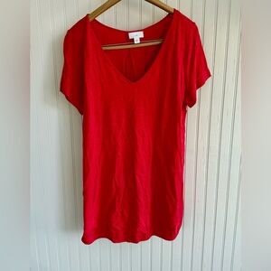 J. Jill Bright Red V-Neck Cotton Tee Size M